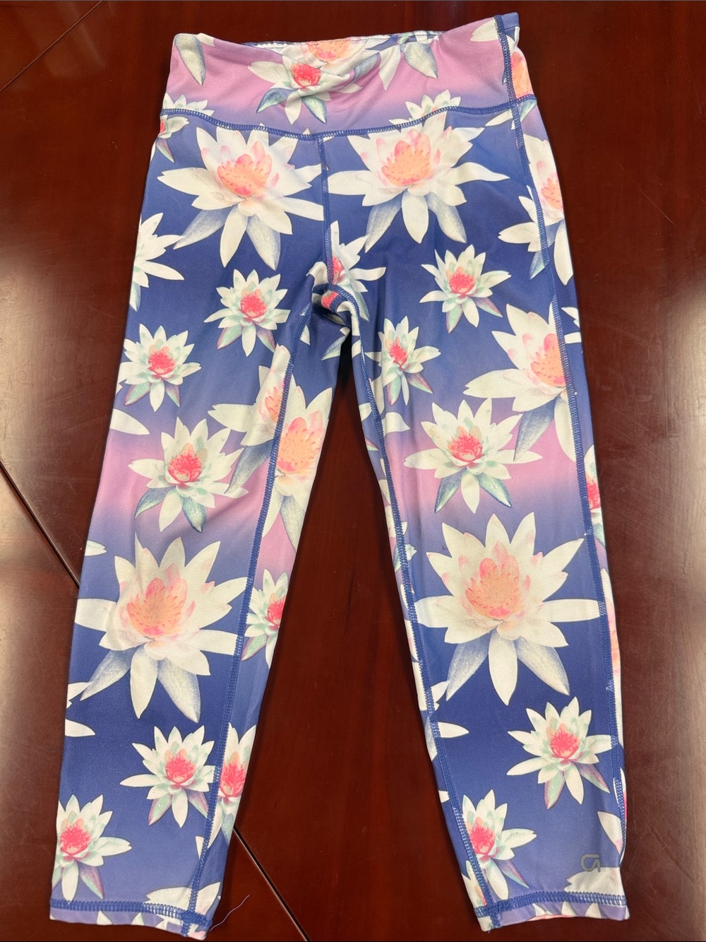 Gap Fit Girls Floral Aqua Lotus Active Leggings - Pink & Blue